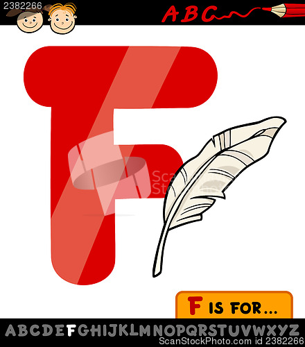 Image of letter f with feather cartoon illustration