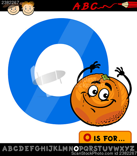 Image of letter o with orange cartoon illustration