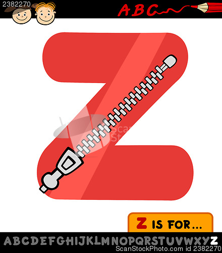 Image of letter z with zipper cartoon illustration