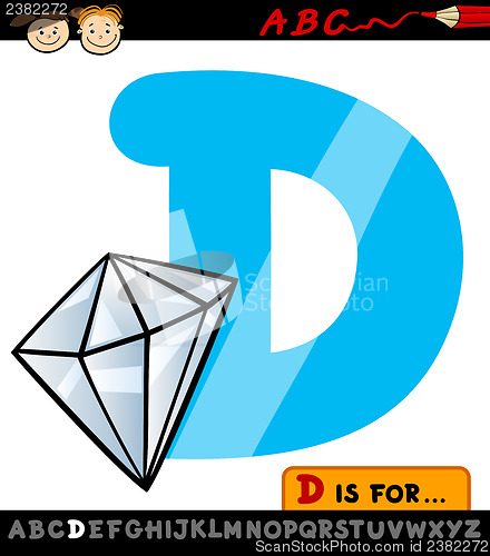 Image of letter d with diamond cartoon illustration