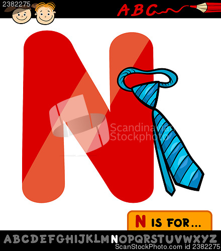 Image of letter n with necktie cartoon illustration