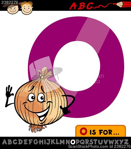 Image of letter o with onion cartoon illustration