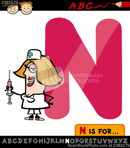 Image of letter n with nurse cartoon illustration
