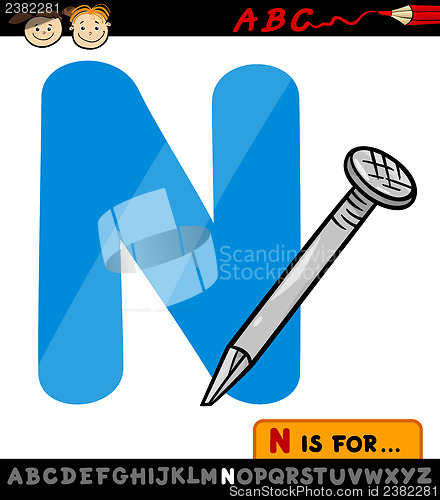 Image of letter n with nail cartoon illustration