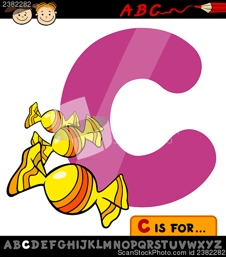 Image of letter c with candy cartoon illustration