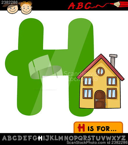 Image of letter h with house cartoon illustration