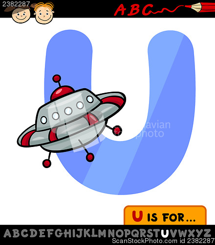 Image of letter u with ufo cartoon illustration