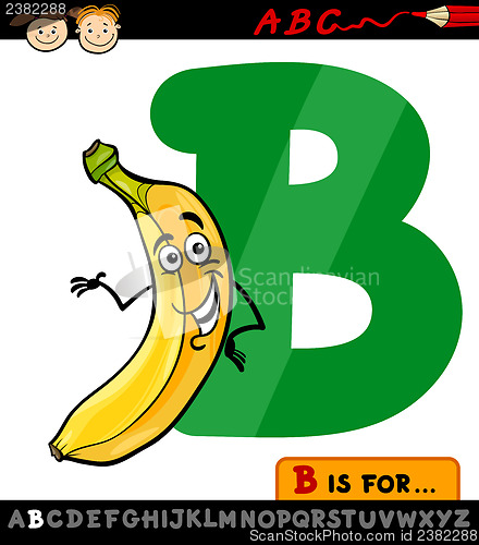 Image of letter b with banana cartoon illustration