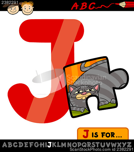 Image of letter j with jigsaw cartoon illustration