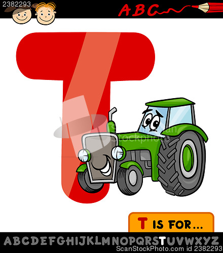 Image of letter t with tractor cartoon illustration