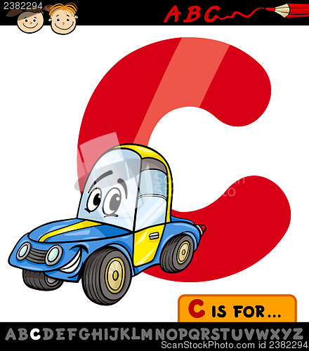 Image of letter c with car cartoon illustration