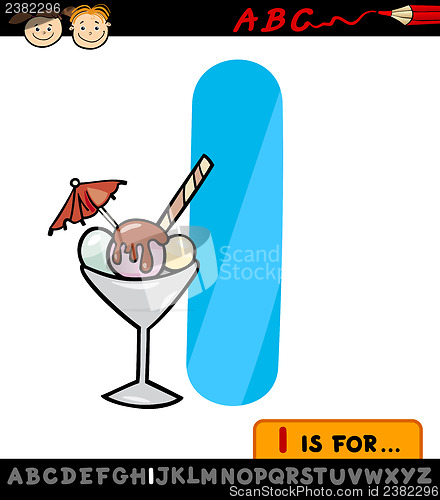 Image of letter i with ice cream cartoon illustration