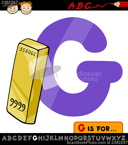 Image of letter g with gold cartoon illustration