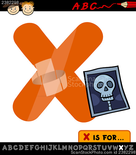 Image of letter x with x-ray cartoon illustration