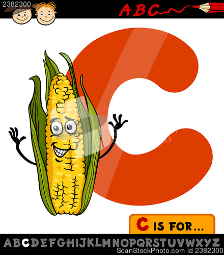 Image of letter c with corn cartoon illustration