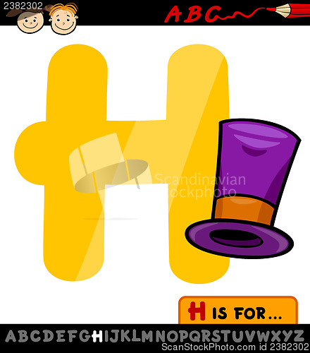 Image of letter h with hat cartoon illustration
