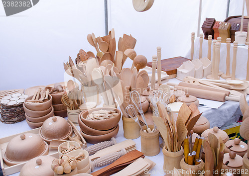 Image of handmade wooden kitchen utensil tools market fair 