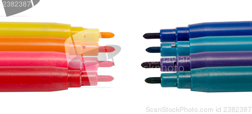 Image of dark bright color felt tip pens oponents on white 