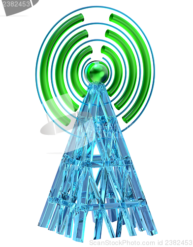 Image of digital transmitter sends signals from high tower