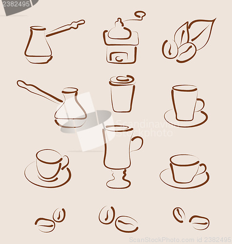 Image of Sketch set coffee design elements - vector