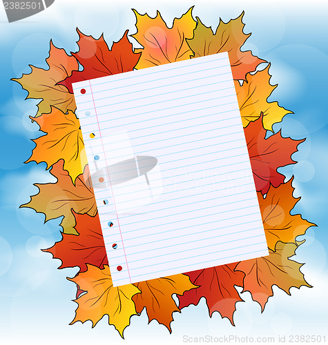 Image of Colorful autumn maple leaves with note paper