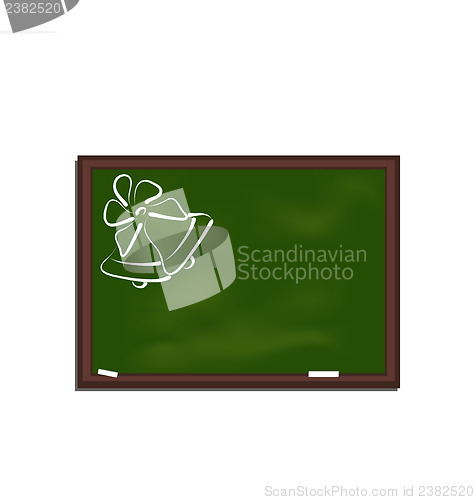 Image of School chalkboard with bells isolated on white background