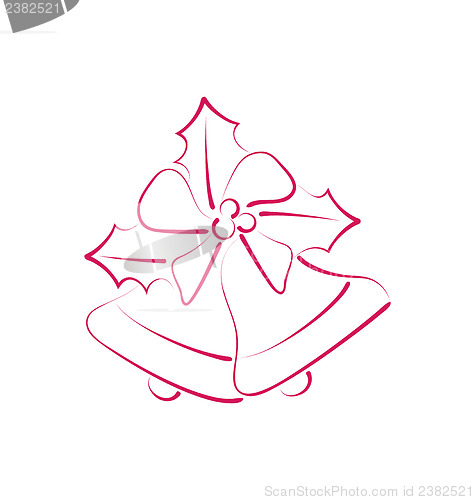 Image of Sketch composition two Christmas bells with holly berry and bow 