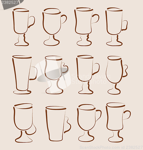Image of Sketch set coffee and latte cups design elements