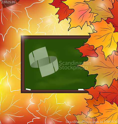 Image of School board with maple leaves, autumn background