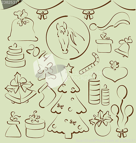 Image of Christmas set elements stylized hand drawn
