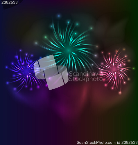 Image of Colorful fireworks background with place for text