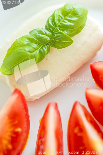 Image of Italian appetizer tomatoes with mozarella and basil