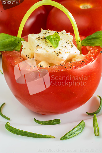 Image of tomato basket with mozarella