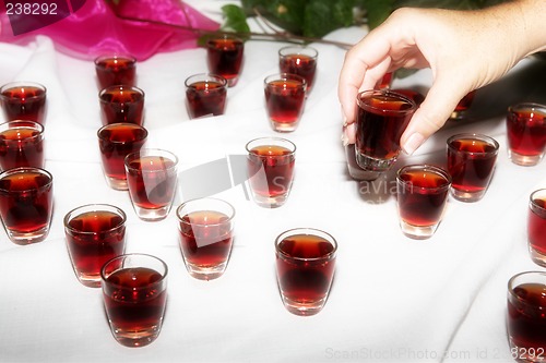 Image of Sherry table at wedding celebration