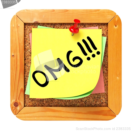 Image of OMG. Yellow Sticker on Bulletin.