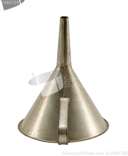 Image of vintage aluminium funnel hopper tool isolated 