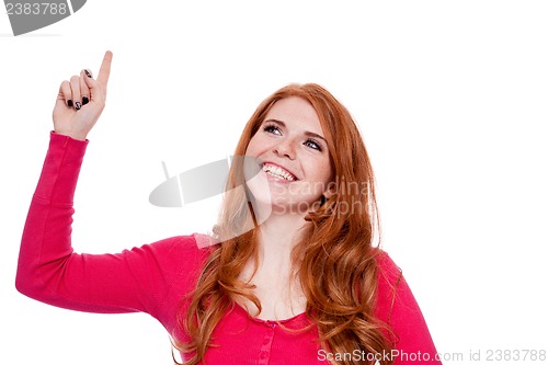 Image of young smiling redhead woman portrait isolated expression 