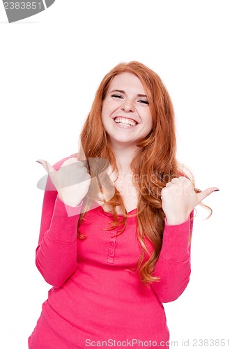 Image of young smiling redhead woman portrait isolated expression 