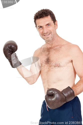 Image of adult smiling man boxing sport gloves boxer isolated