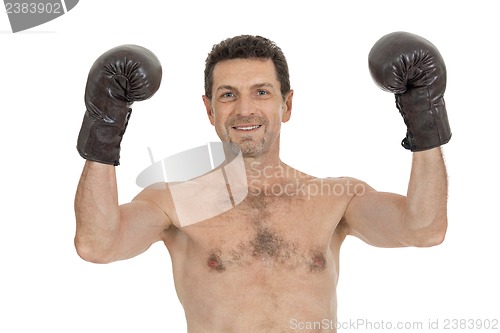 Image of adult smiling man boxing sport gloves boxer isolated