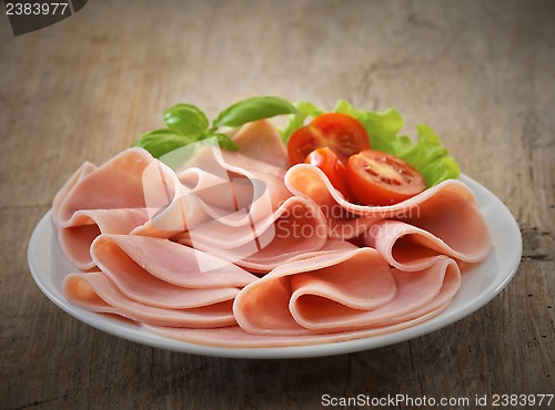 Image of pork ham slices on plate