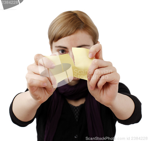 Image of Woman and post it