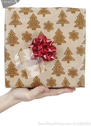 Image of Young woman holding a present