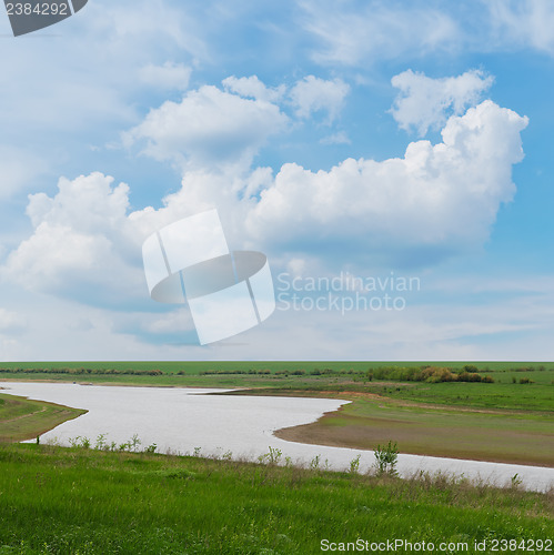 Image of cloudy blue sky and winding river