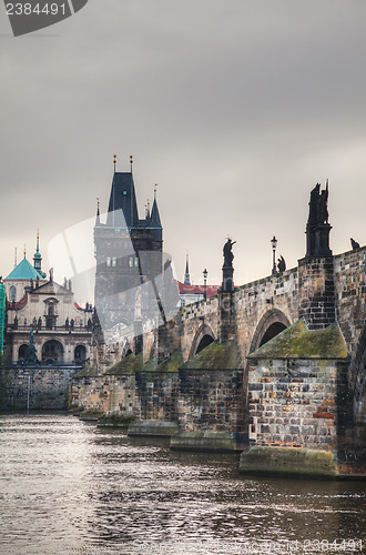 Image of Charles bridge in Prague early in the morning