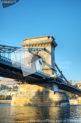 Image of Szechenyi suspension bridge in Budapest, Hungary