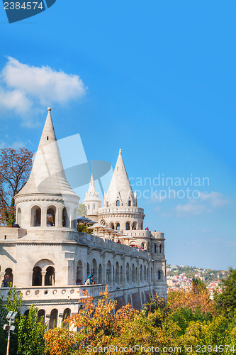 Image of Fisherman's bastion on a sunny day in Budapest, Hungary