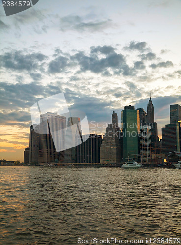 Image of New York City skyscrapers in the evening 