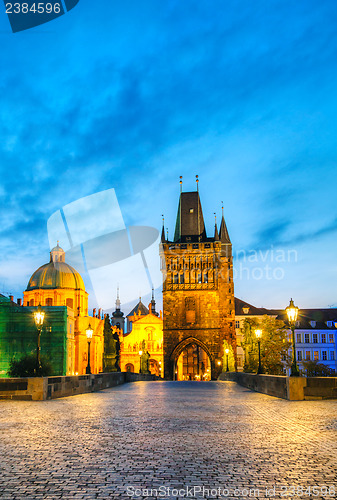 Image of Charles bridge in Prague early in the morning