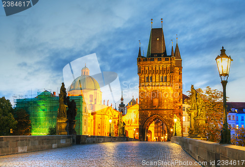 Image of Charles bridge in Prague early in the morning